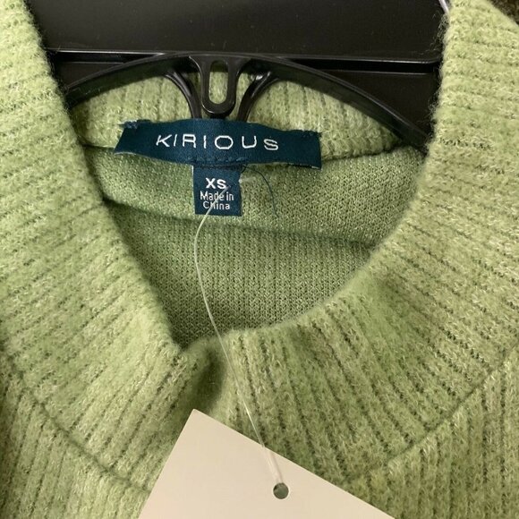 KIRIOUS Womens Green Balloon Sleeve Pullover Mock Neck Sweater - Picture 3 of 4